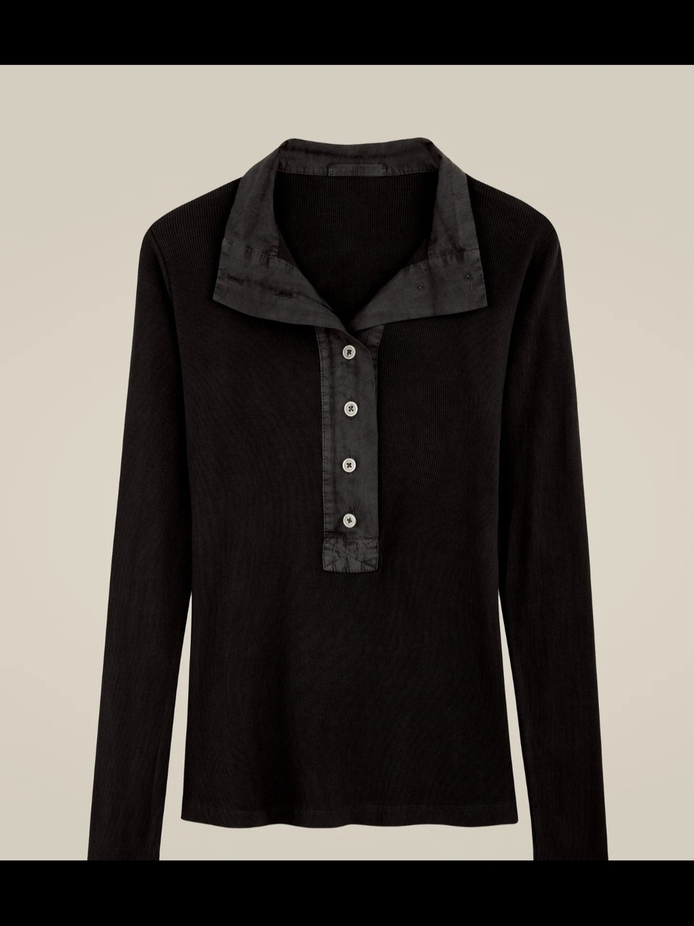 Anne Klein Black Knit Top with Black Leather Collar